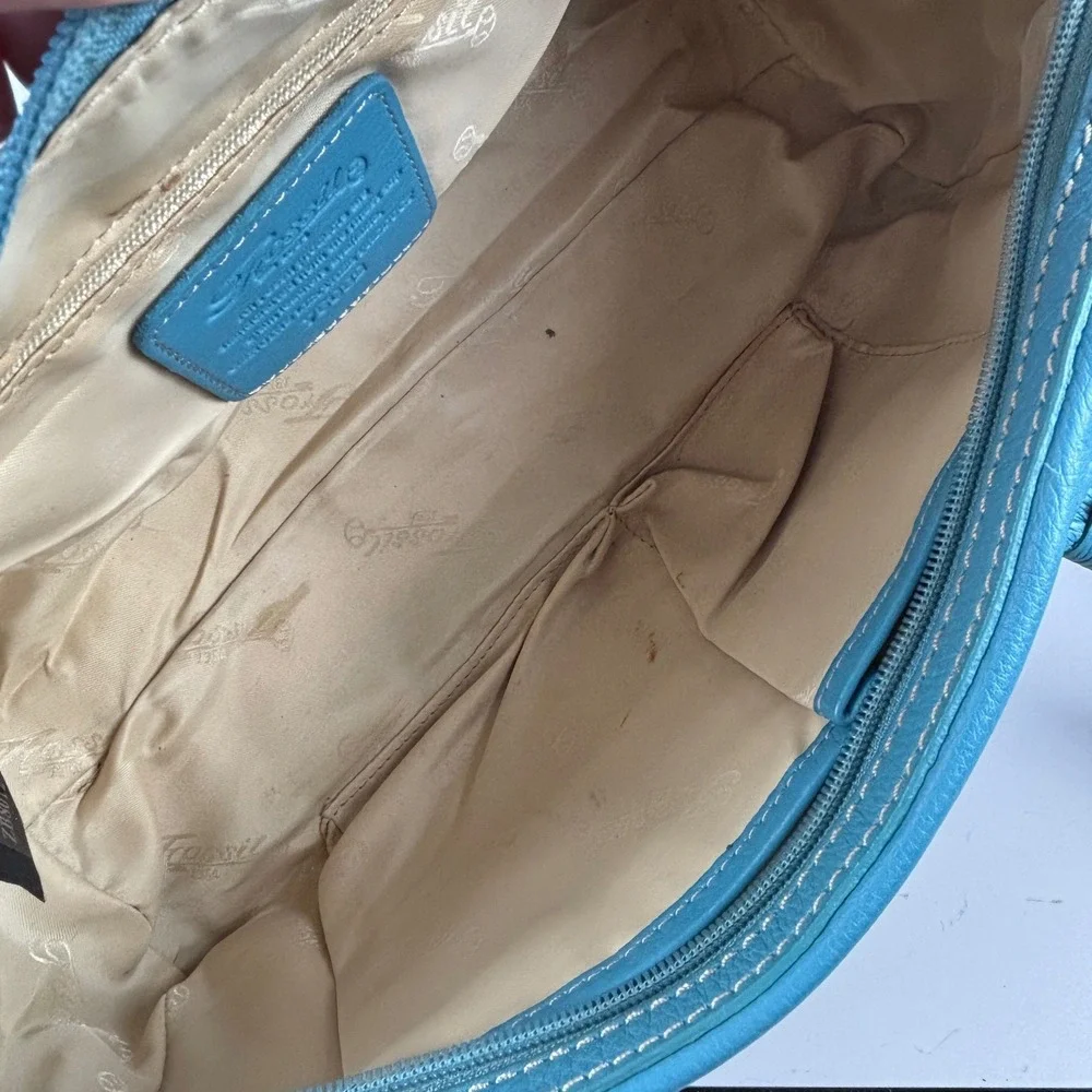 VTG Fossil Y2K Shoulder Bag Womens Medium Blue Pebbled Leather Satchel 75082